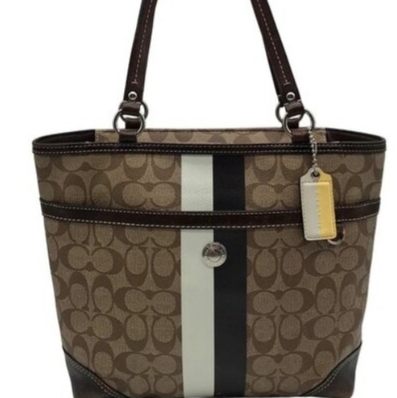 Coach Chelsea Heritage Stripe F14477 Signature Shoulder Handbag EUC - Picture 4 of 17